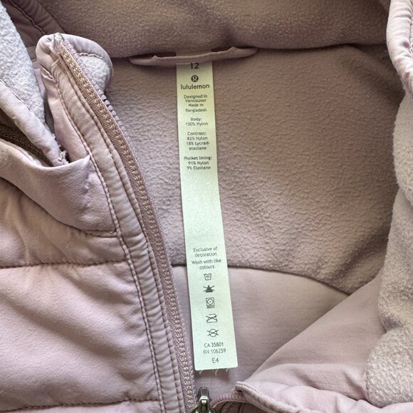 Lululemon Push Your Pace Removable Hooded Puffer Jacket Size 12 Pink - Picture 2 of 6
